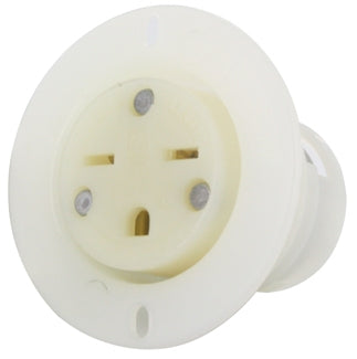 Leviton 15 Amp 250V NEMA 6-15R 2P 3W Flanged Outlet Receptacle Straight Blade Industrial Grade Grounding Back Wired Thermoplastic Nylon Strap White (15679-C)