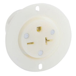 Leviton 20 Amp 250V NEMA 6-20R 2P 3W Flanged Outlet Receptacle Straight Blade Industrial Grade Grounding Back Wired White (5479-C)