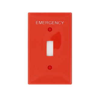 Leviton 1-Gang Toggle Device Switch Wall Plate Standard Size Thermoplastic Nylon Device Mount Hot Stamped Emergency White Lettering (80701-REW)