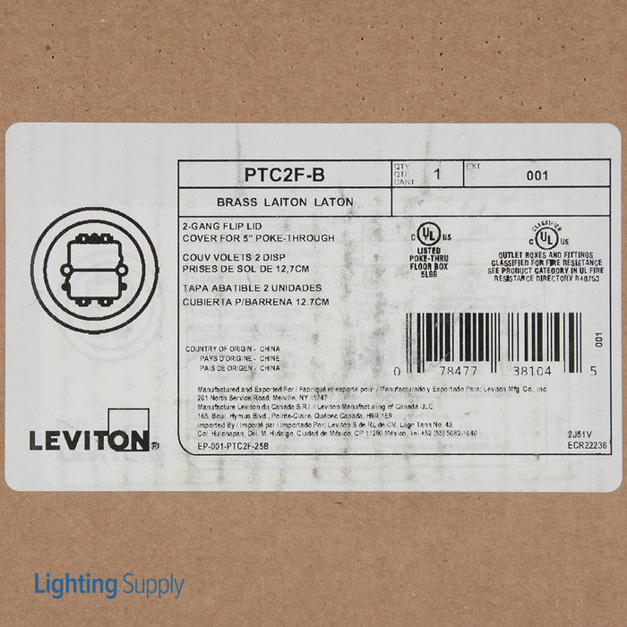 Leviton 2-Gang Decora Flip Lid Floor Cover Brass (PTC2F-B)