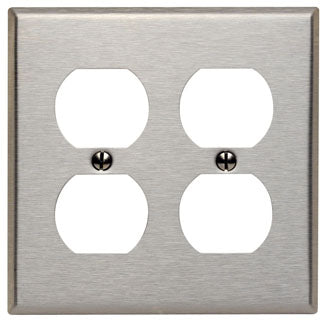Leviton 2-Gang Duplex Device Receptacle Wall Plate Standard Size 430 Stainless Steel Device Mount (84016)
