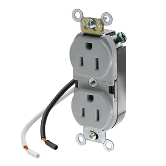 Leviton Duplex Receptacle Outlet Commercial Spec Grade Smooth Face 15 Amp 125V Pre-Wired Leads (Hot And Neutral) Gray (5040-CGY)