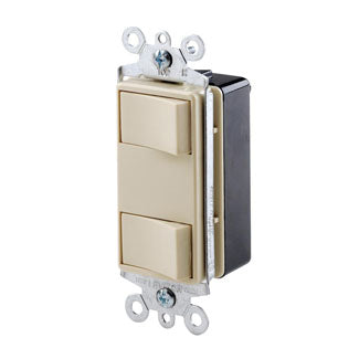 Leviton Individual Switches 15 Amp 120 Volt/Device Total 20 Amp 120V 2 Switch Combination Rocker Style Illuminated With Screw Terminals Ivory (1754-ILI)