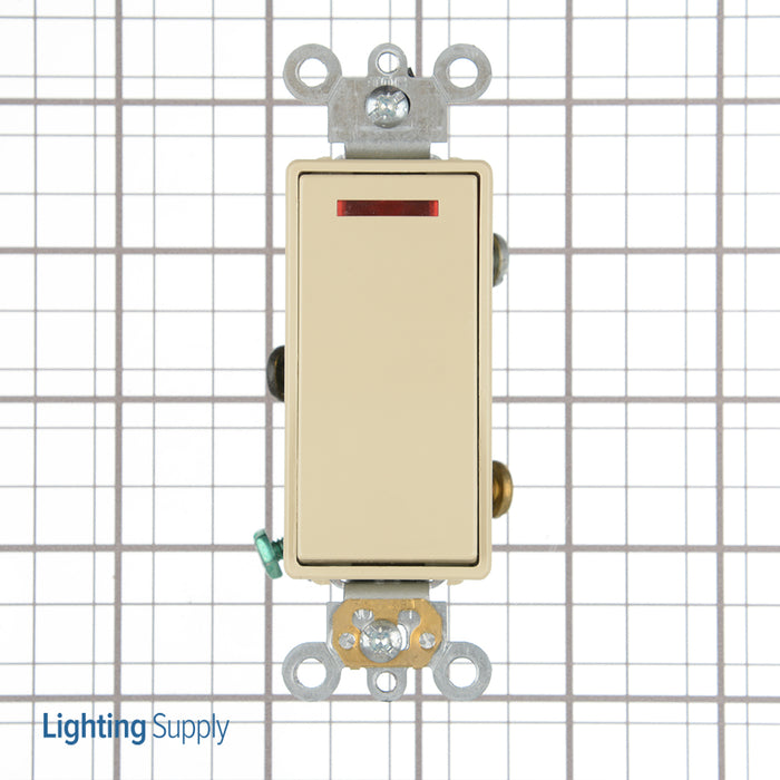 Leviton 20 Amp 120V Decora Plus Rocker Pilot Light Illuminated On Requires Neutral Single-Pole AC Quiet Switch Commercial Spec Grade Ivory (5628-2I)