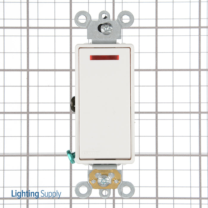 Leviton 20 Amp 120V Decora Plus Rocker Pilot Light Illuminated On Requires Neutral Single-Pole AC Quiet Switch Commercial Spec Grade White (5628-2W)