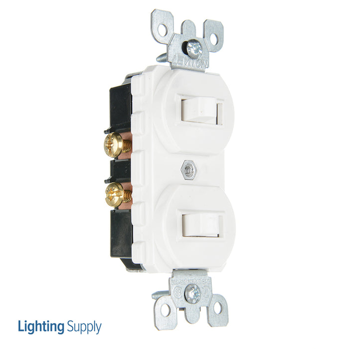 Leviton 20 Amp 120V Duplex Style Single-Pole/Neon Pilot AC Combination Switch Commercial Grade Non-Grounding Side Wired Ivory (5336-I)