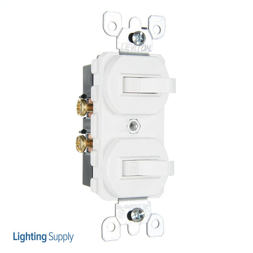 Leviton 20 Amp 120/277V Duplex Style Single-Pole/Single-Pole AC Combination Switch Commercial Grade Non-Grounding Side Wired White (5334-W)