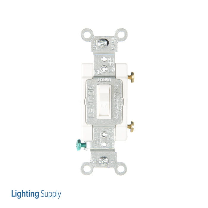 Leviton 20 Amp 120/277V Toggle Framed Single-Pole AC Quiet Switch Commercial Spec Grade Grounding Side Wired White (54521-2W)