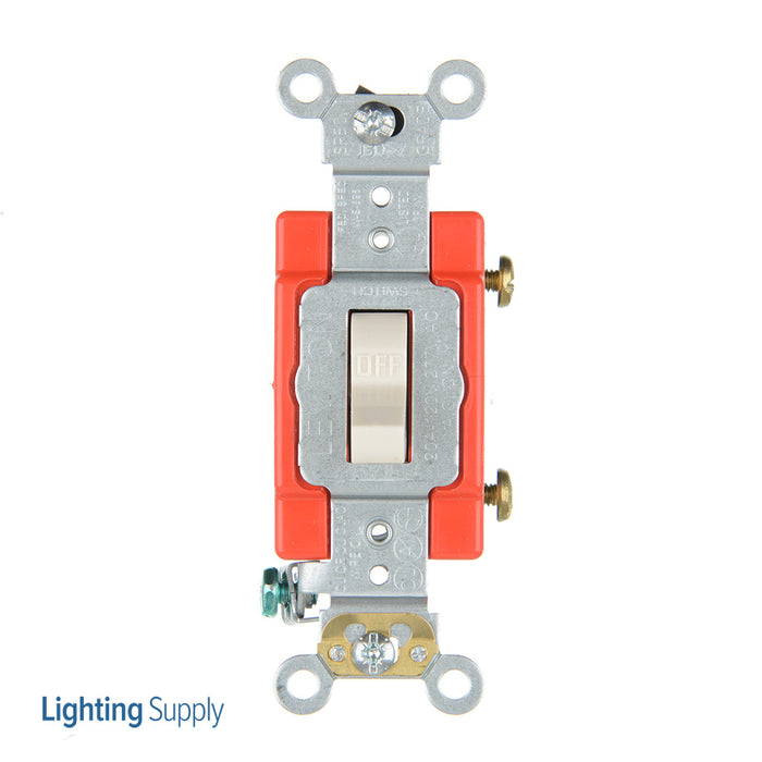 Leviton 20 Amp 120/277V Toggle Single-Pole AC Quiet Switch Industrial Grade Self Grounding Back And Side Wired Light Almond (1221-2T)