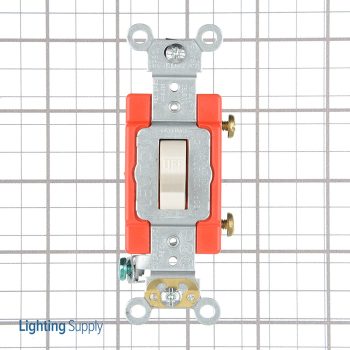 Leviton 20 Amp 120/277V Toggle Single-Pole AC Quiet Switch Industrial Grade Self Grounding Back And Side Wired Light Almond (1221-2T)