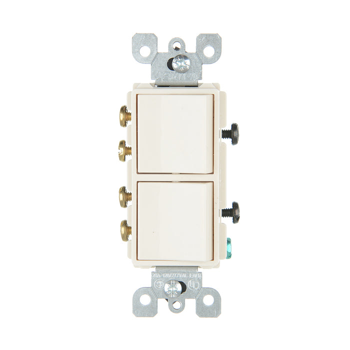 Leviton 20 Amp 120/277V Decora 3-Way/3-Way AC Combination Switch Commercial Grade Grounding Side Wired Light Almond (5640-T)