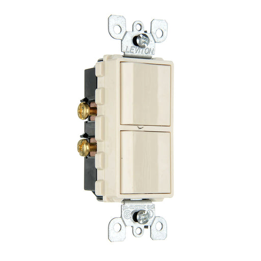 Leviton 20 Amp 120/277V Decora Single-Pole/Single-Pole AC Combination Switch Commercial Grade Grounding Side Wired Light Almond (5627-T)