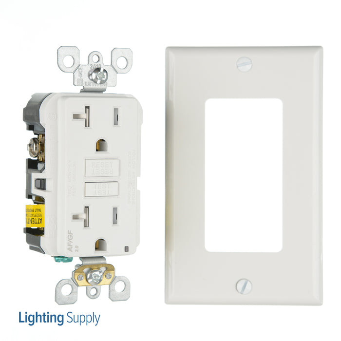 Leviton 20 Amp 125V Dual Function AFCI/GFCI Receptacle 20 Amp Feed-Through Tamper-Resistant Monochromatic Back And Side Wire White (AGTR2-W)