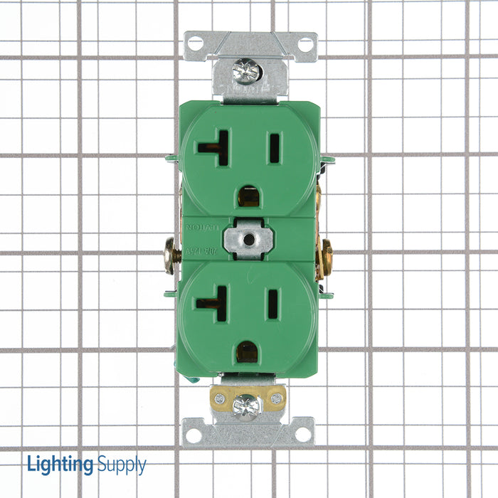 Leviton 20 Amp 125V NEMA 5-20R 2P 3W Industrial Series Heavy-Duty Spec Grade Duplex Receptacle Straight Blade Green (5362-GNS)