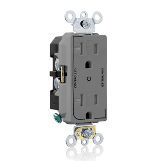 Leviton Decora Plus Duplex Receptacle Outlet Heavy-Duty Industrial Spec Grade Two Outlets Marked Controlled 20 Amp 125V Back And Side Wire Gray (TDR20-S2G)