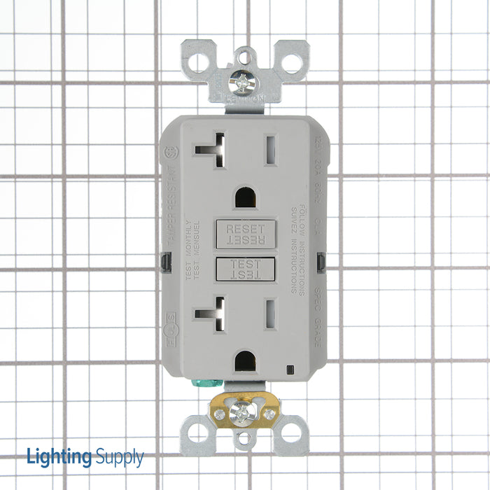 Leviton 20 Amp 125V Receptacle/Outlet 20 Amp Feed-Through Tamper-Resistant Self-Test SmartlockPro Slim GFCI Monochromatic Gray (GFTR2-GY)