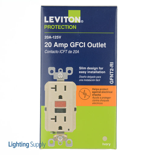 Leviton 20 Amp 125V Receptacle/Outlet 20 Amp Feed-Through Self-Test SmartlockPro Slim GFCI Black Test Button And Red Reset Button (GFNT2-RI)