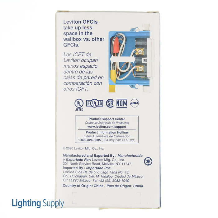 Leviton 20 Amp 125V Receptacle/Outlet 20 Amp Feed-Through Self-Test SmartlockPro Slim GFCI Black Test Button And Red Reset Button (GFNT2-RI)