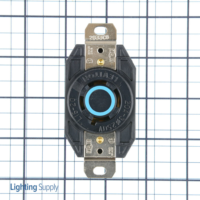 Leviton 20 Amp 250V 3-Phase NEMA L15-20R 3P 4W Flush Mount Locking Receptacle Industrial Grade Grounding V-0-MAX Black (2420)