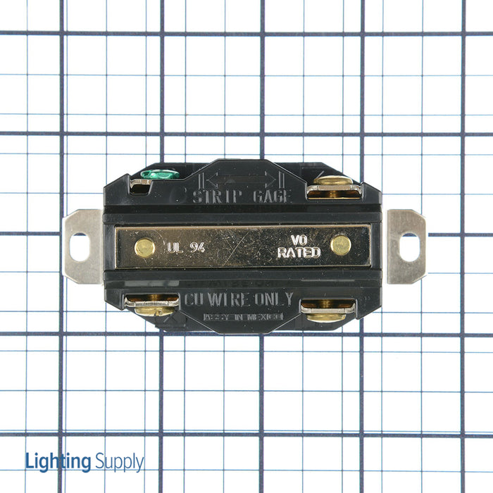 Leviton 20 Amp 250V 3-Phase NEMA L15-20R 3P 4W Flush Mount Locking Receptacle Industrial Grade Grounding V-0-MAX Black (2420)