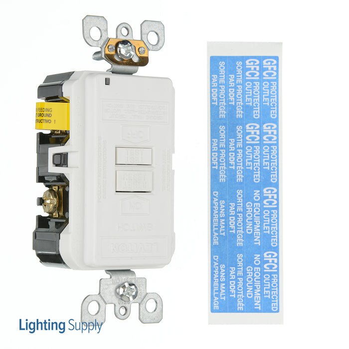 Leviton 20 Amp Feed Through 125V Receptacle/Outlet Self-Test SmartlockPro Slim Blank GFCI Monochromatic Back And Side Wired White (GFRBF-W)