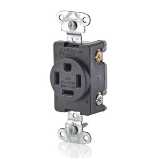 Leviton Single Receptacle Outlet Commercial Spec Grade Smooth Face 20 Amp 125/250V Back Or Side Wire NEMA 14-20R Black (8410)