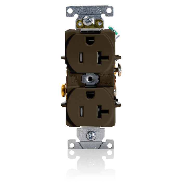 Leviton Duplex Receptacle Outlet Heavy-Duty Industrial Spec Grade Tamper-Resistant Smooth Face 20 Amp 125V Back Or Side Wire Brown (T5362)