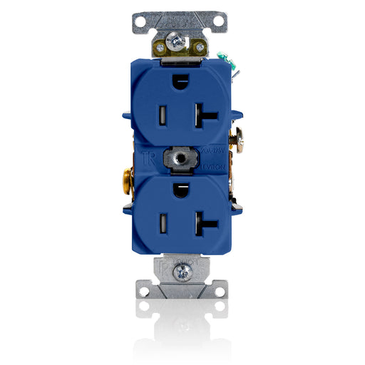 Leviton Duplex Receptacle Outlet Heavy-Duty Industrial Spec Grade Tamper-Resistant Smooth Face 20 Amp 125V Back Or Side Wire Blue (T5362-BU)