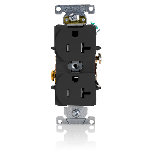Leviton Duplex Receptacle Outlet Heavy-Duty Industrial Spec Grade Tamper-Resistant Smooth Face 20 Amp 125V Back Or Side Wire Black (T5362-E)