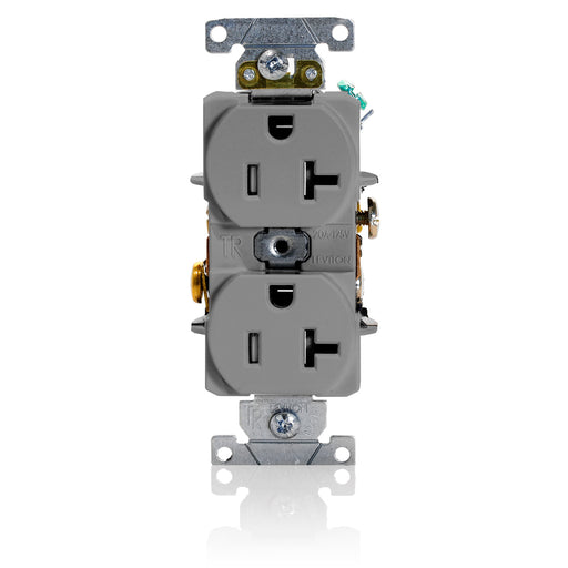 Leviton Duplex Receptacle Outlet Heavy-Duty Industrial Spec Grade Tamper-Resistant Smooth Face 20 Amp 125V Back Or Side Wire Gray (T5362-GY)