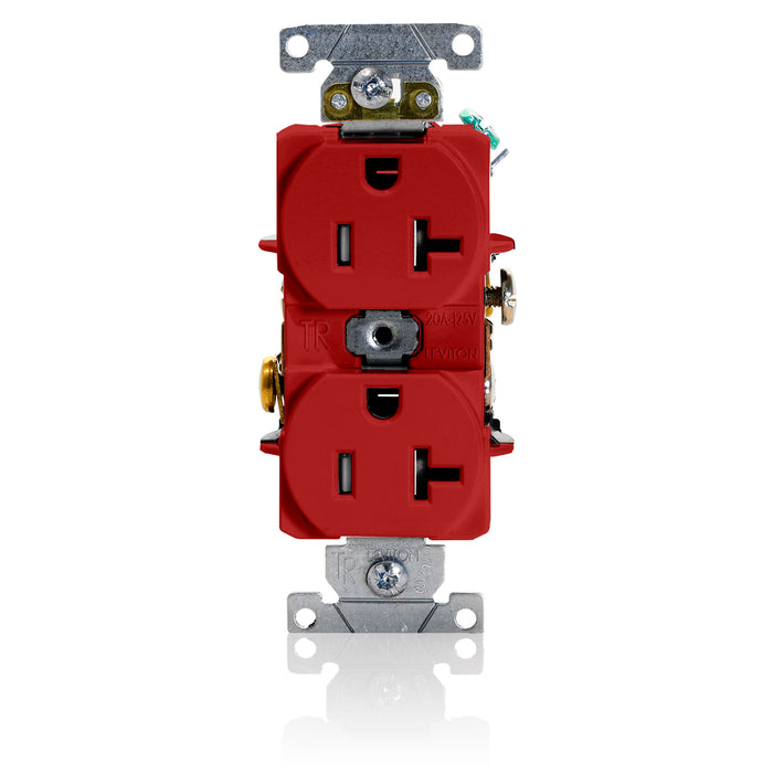 Leviton Duplex Receptacle Outlet Heavy-Duty Industrial Spec Grade Tamper-Resistant Smooth Face 20 Amp 125V Back Or Side Wire Red (T5362-R)
