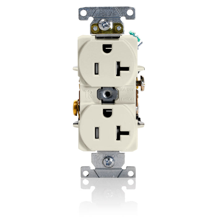 Leviton Duplex Receptacle Outlet Heavy-Duty Industrial Spec Grade Tamper-Resistant Smooth Face 20 Amp 125V Back Or Side Wire Light Almond (T5362-T)