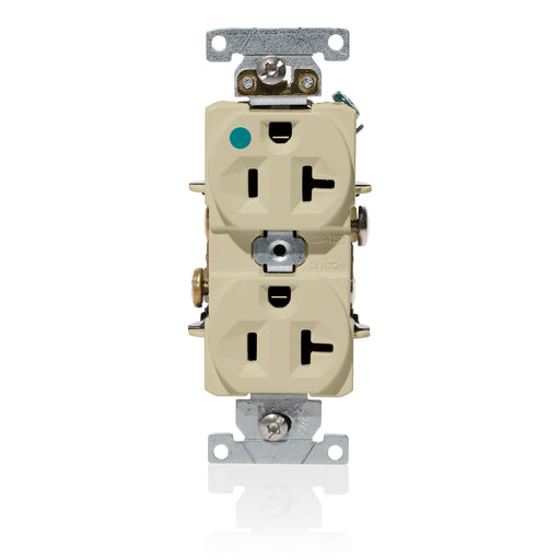 Leviton Duplex Receptacle Outlet Heavy-Duty Hospital Grade Indented Face 20 Amp 125V Back Or Side Wire NEMA 5-20R 2-Pole 3-Wire Ivory (C8300-I)