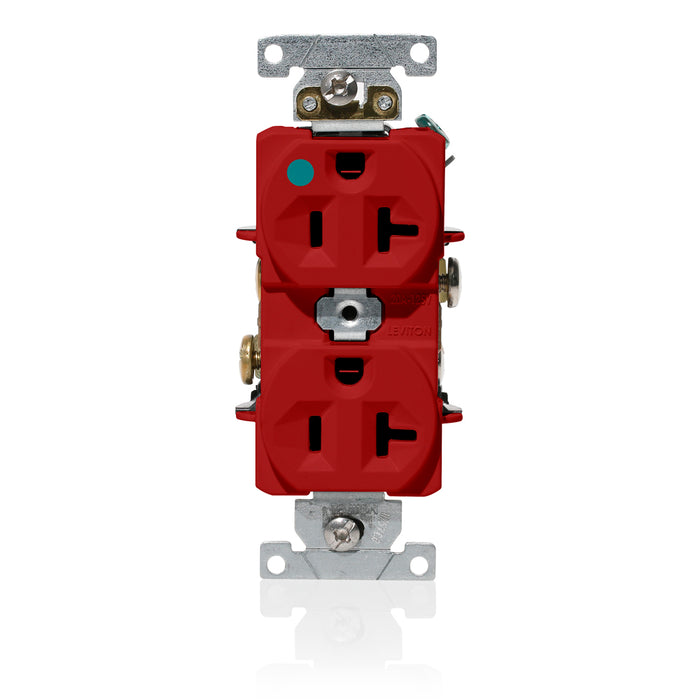 Leviton Duplex Receptacle Outlet Heavy-Duty Hospital Grade Indented Face 20 Amp 125V Back Or Side Wire NEMA 5-20R 2-Pole 3-Wire Red (C8300-R)