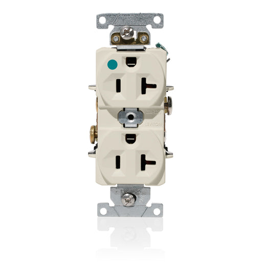 Leviton Duplex Receptacle Outlet Heavy-Duty Hospital Grade Indented Face 20 Amp 125V Back Or Side Wire NEMA 5-20R 2-Pole 3-Wire Light Almond (C8300-T)