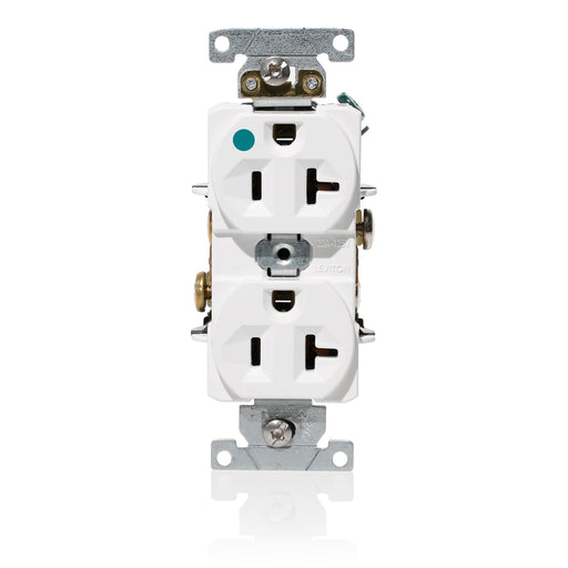 Leviton Duplex Receptacle Outlet Heavy-Duty Hospital Grade Indented Face 20 Amp 125V Back Or Side Wire NEMA 5-20R 2-Pole 3-Wire White (C8300-W)