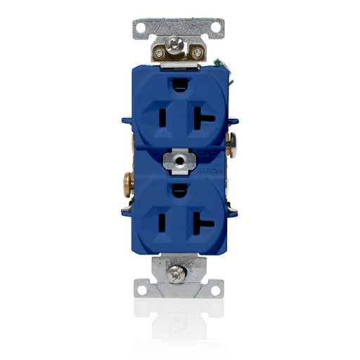 Leviton Duplex Receptacle Outlet Heavy-Duty Industrial Spec Grade Indented Face 20 Amp 125V Back Or Side Wire NEMA 5-20R Blue (C5362-BU)