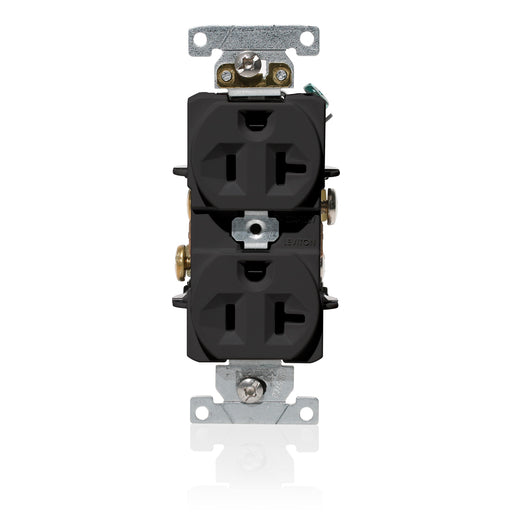 Leviton Duplex Receptacle Outlet Heavy-Duty Industrial Spec Grade Indented Face 20 Amp 125V Back Or Side Wire NEMA 5-20R Black (C5362-E)