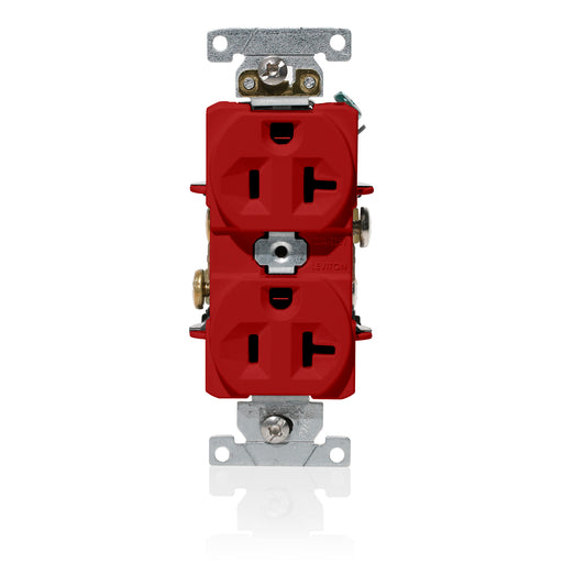 Leviton Duplex Receptacle Outlet Heavy-Duty Industrial Spec Grade Indented Face 20 Amp 125V Back Or Side Wire NEMA 5-20R Red (C5362-R)