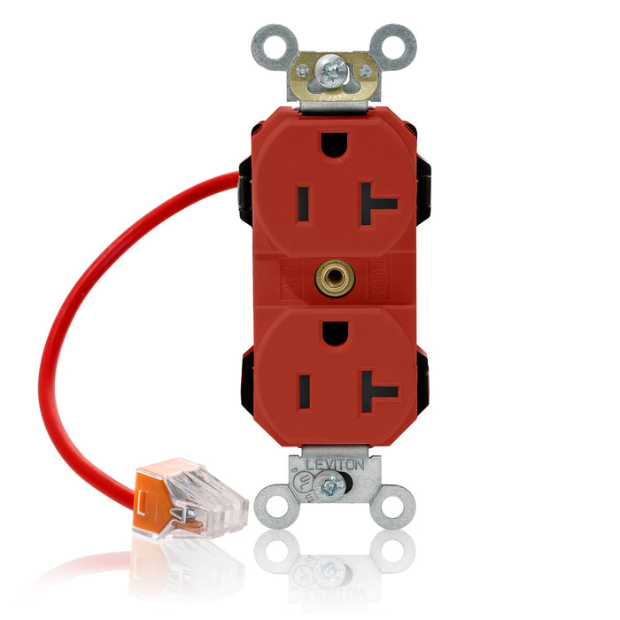 Leviton Lev-Lok Duplex Receptacle Outlet Heavy-Duty Industrial Spec Grade Split-Circuit Smooth Face 20 Amp 125V Modular Red (M5362-SCR)