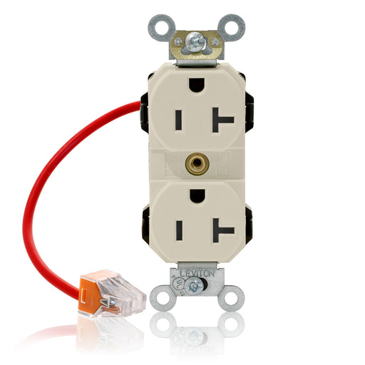 Leviton Lev-Lok Duplex Receptacle Outlet Heavy-Duty Industrial Spec Grade Split-Circuit Smooth Face 20 Amp 125V Modular Light Almond (M5362-SCT)