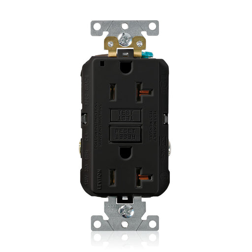 Leviton SmartlockPro Self-Test GFCI Duplex Receptacle Outlet Extra Heavy-Duty Industrial Spec Grady 20A 125V Back Or Side Wire Black (G5362-E)