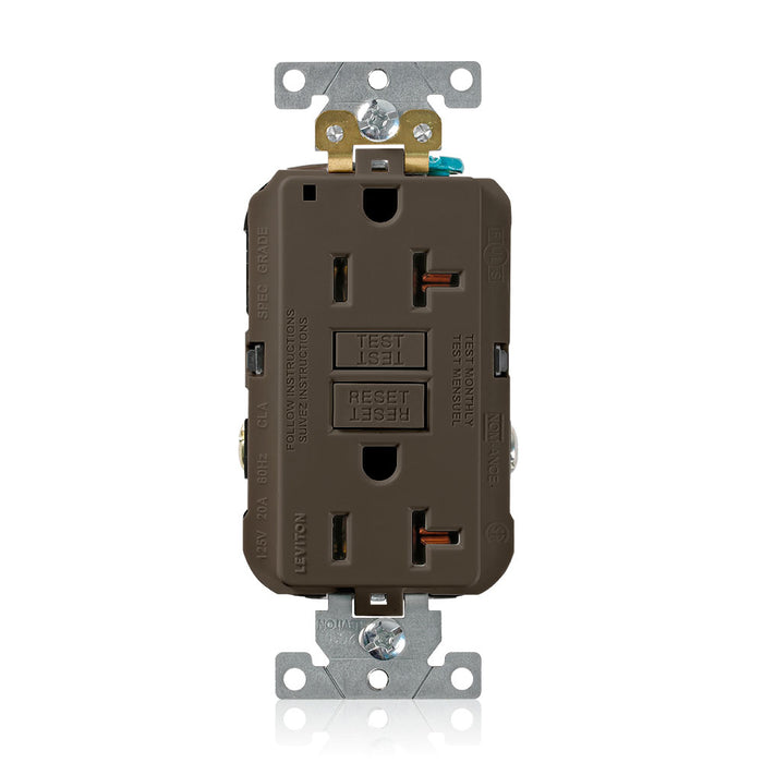 Leviton SmartlockPro Self-Test GFCI Duplex Receptacle Outlet Extra Heavy-Duty Industrial Spec Grady 20A 125V Back Or Side Wire Brown (G5362)