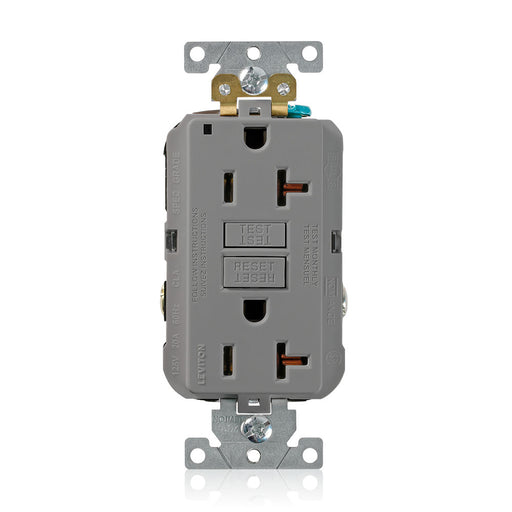 Leviton SmartlockPro Self-Test GFCI Duplex Receptacle Outlet Extra Heavy-Duty Industrial Spec Grady 20A 125V Back Or Side Wire Gray (G5362-GY)