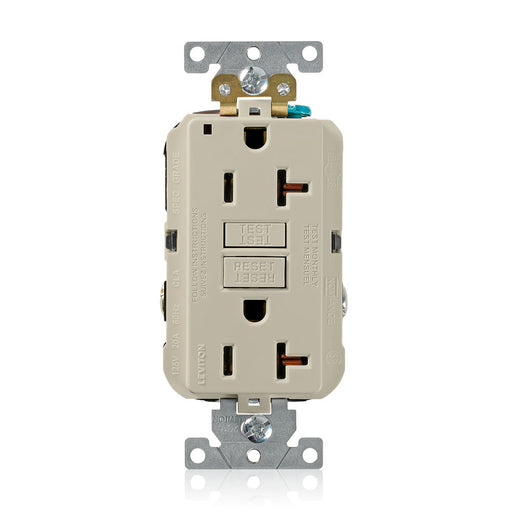 Leviton SmartlockPro Self-Test GFCI Duplex Receptacle Outlet Extra Heavy-Duty Industrial Spec Grady 20A 125V Back Or Side Wire Ivory (G5362-I)