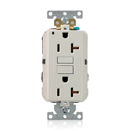 Leviton SmartlockPro Self-Test GFCI Duplex Receptacle Outlet Extra Heavy-Duty Industrial Spec Grady 20A 125V Back Or Side Wire Light Almond (G5362-T)