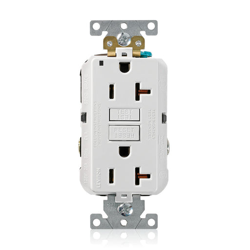 Leviton SmartlockPro Self-Test GFCI Duplex Receptacle Outlet Extra Heavy-Duty Industrial Spec Grady 20A 125V Back Or Side Wire White (G5362-W)