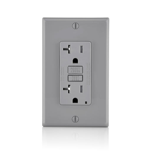 Leviton 20 Amp 125V Receptacle/Outlet 20 Amp Feed-Through Tamper-Resistant Self-Test SmartlockPro Slim GFCI Monochromatic Gray (GFTR2-GY)