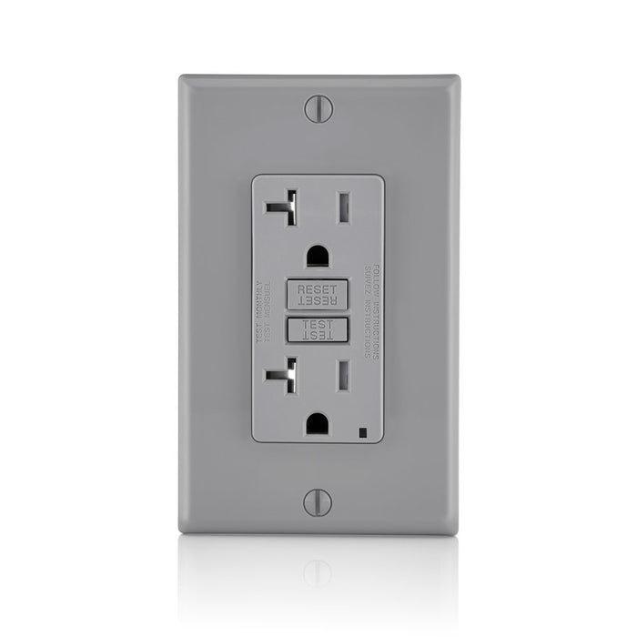 Leviton 20 Amp 125V Receptacle/Outlet 20 Amp Feed-Through Tamper-Resistant Self-Test SmartlockPro Slim GFCI Monochromatic Gray (GFTR2-GY)