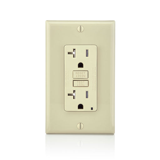 Leviton 20 Amp 125V Receptacle/Outlet 20 Amp Feed-Through Tamper-Resistant Self-Test SmartlockPro Slim GFCI Monochromatic Ivory (GFTR2-I)